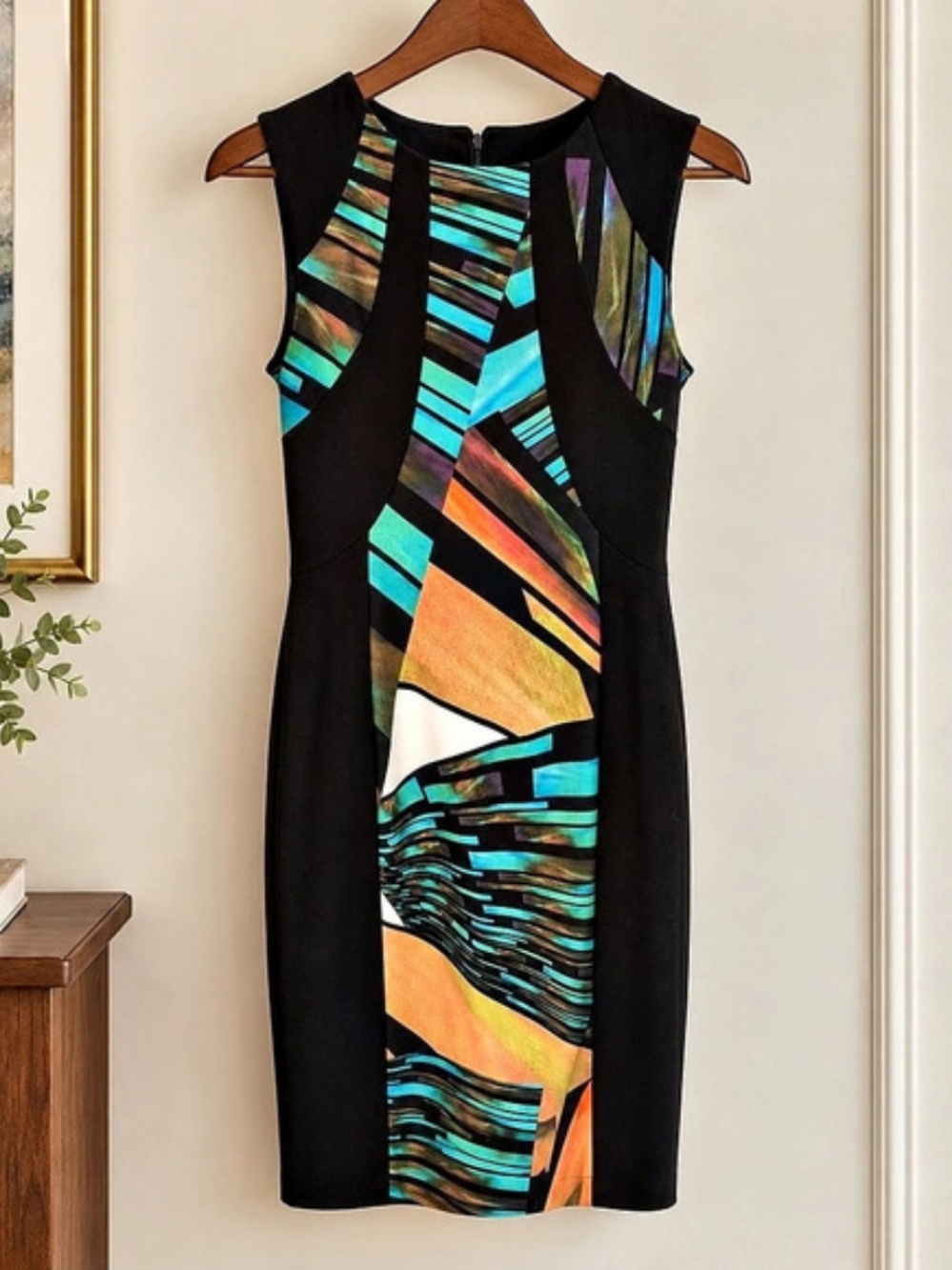 Joseph Ribkoff Abstract Geometric Sheath Dress Sz 4 18β PTP Made Canada